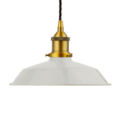 Pale Grey Small Trinity Metal Painted Dome Pendant Light With Antique Gold Lamp Holder And Black Twisted CableSe Home from B&Q