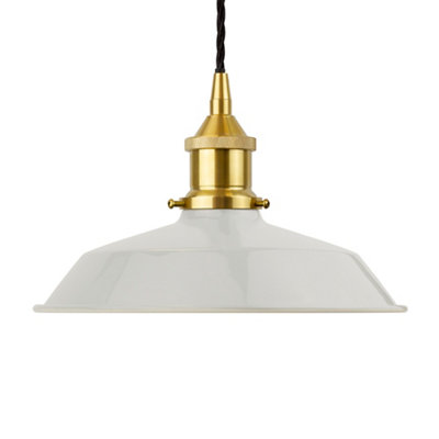 Pale Grey Small Trinity Metal Painted Dome Pendant Light With Polished Brass Lamp Holder And Black Twisted CableSe Home from B&Q