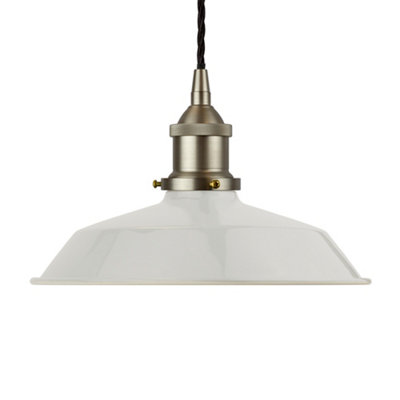 Pale Grey Small Trinity Metal Painted Dome Pendant Light With Brushed Chrome Lamp Holder And Black Twisted CableSe Home from B&Q