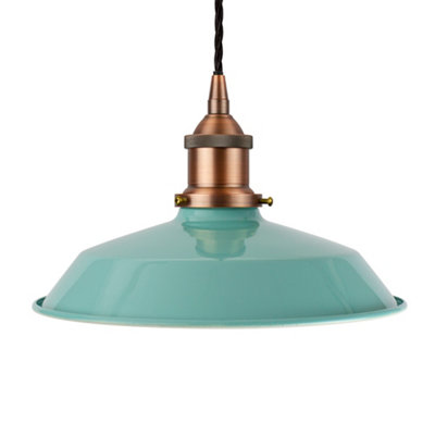 SE Home Duck Egg Blue Small Trinity Metal Painted Dome Pendant Light With Matt Antique Copper Lamp Holder And Black Twisted Cable from B&Q