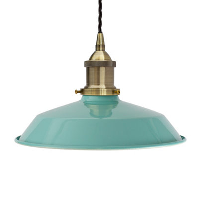 Duck Egg Blue Small Trinity Metal Painted Dome Pendant Light With Antique Brass Lamp Holder And Black Twisted CableSe Home from B&Q