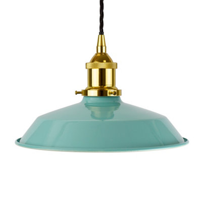 Duck Egg Blue Small Trinity Metal Painted Dome Pendant Light With Gold Lamp Holder And Black Twisted CableSe Home from B&Q