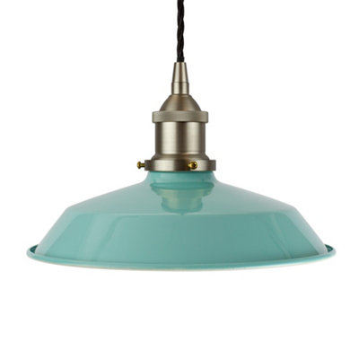 Duck Egg Blue Small Trinity Metal Painted Dome Pendant Light With Brushed Chrome Lamp Holder And Black Twisted CableSe Home from B&Q