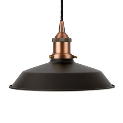 Matt Black Small Trinity Metal Painted Dome Pendant Light With Matt Antique Copper Lamp Holder And Black Twisted CableSe Home from B&Q