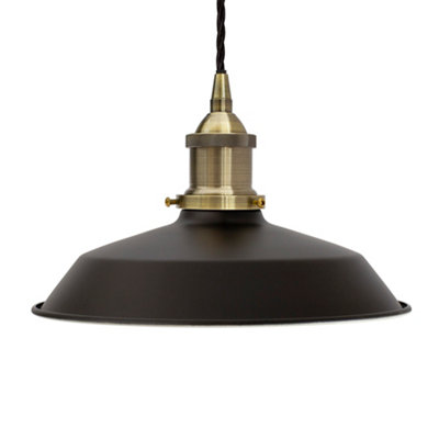 Matt Black Small Trinity Metal Painted Dome Pendant Light With Antique Brass Lamp Holder And Black Twisted CableSe Home from B&Q