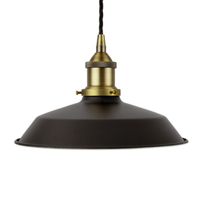 Matt Black Small Trinity Metal Painted Dome Pendant Light With Matt Antique Brass Lamp Holder And Black Twisted CableSe Home from B&Q