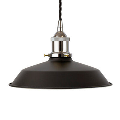 Matt Black Small Trinity Metal Painted Dome Pendant Light With Nickel Lamp Holder And Black Twisted CableSe Home from B&Q