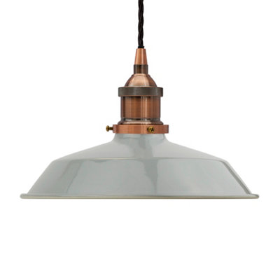 French Grey Small Trinity Metal Painted Dome Pendant Light With Antique Copper Lamp Holder And Black Twisted CableSe Home from B&Q