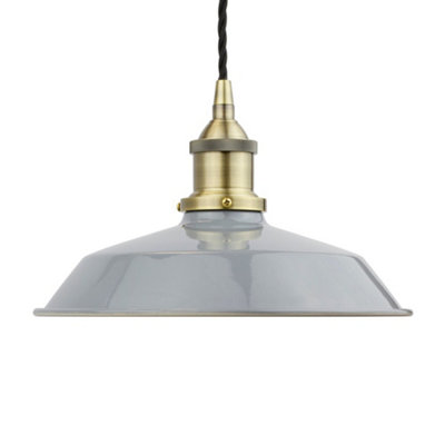 French Grey Small Trinity Metal Painted Dome Pendant Light With Antique Brass Lamp Holder And Black Twisted CableSe Home from B&Q