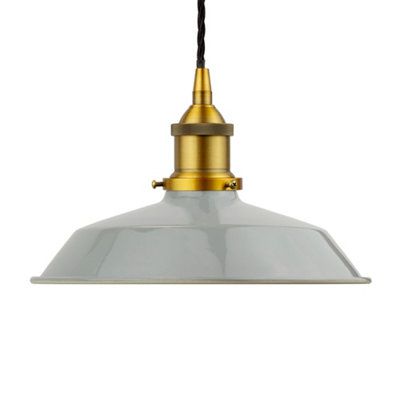 French Grey Small Trinity Metal Painted Dome Pendant Light With Antique Gold Lamp Holder And Black Twisted CableSe Home from B&Q