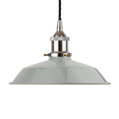 French Grey Small Trinity Metal Painted Dome Pendant Light With Nickel Lamp Holder And Black Twisted CableSe Home from B&Q