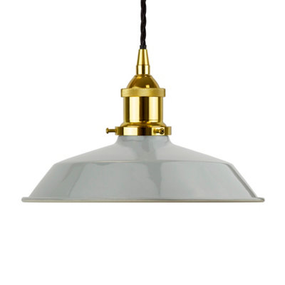 French Grey Small Trinity Metal Painted Dome Pendant Light With Gold Lamp Holder And Black Twisted CableSe Home from B&Q