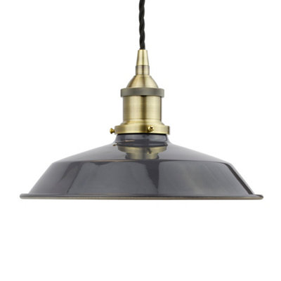 Slate Grey Small Trinity Metal Painted Dome Pendant Light With Antique Brass Lamp Holder And Black Twisted CableSe Home from B&Q