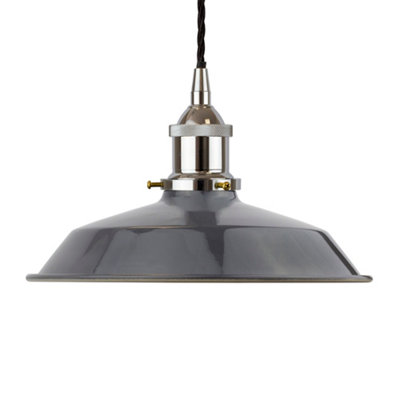 Slate Grey Small Trinity Metal Painted Dome Pendant Light With Nickel Lamp Holder And Black Twisted CableSe Home from B&Q