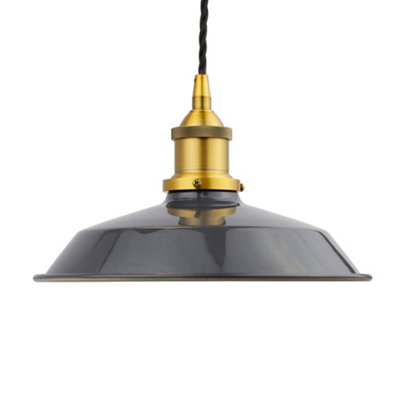 Slate Grey Small Trinity Metal Painted Dome Pendant Light With Gold Lamp Holder And Black Twisted CableSe Home from B&Q