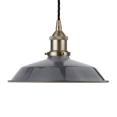 Slate Grey Small Trinity Metal Painted Dome Pendant Light With Brushed Chrome Lamp Holder And Black Twisted CableSe Home from B&Q