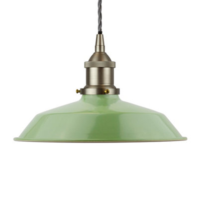 Mint Green Small Trinity Metal Painted Dome Pendant Light With Brushed Chrome Lamp Holder And Grey Twisted CableSe Home from B&Q