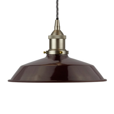 Burgundy Red Small Trinity Metal Painted Dome Pendant Light With Brushed Chrome Lamp Holder And Grey Twisted CableSe Home from B&Q