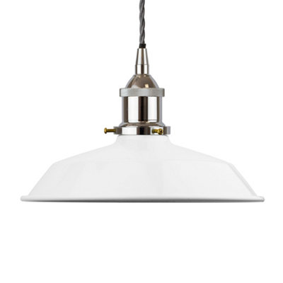 White Small Trinity Metal Painted Dome Pendant Light With Nickle Lamp Holder And Grey Twisted CableSe Home from B&Q