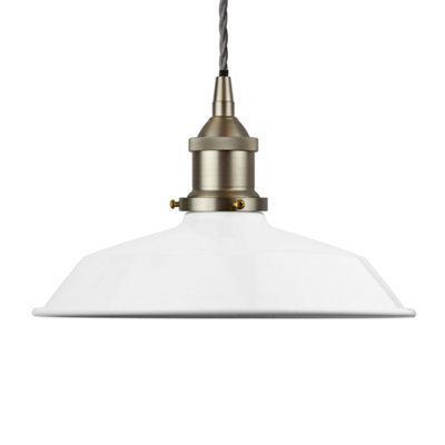White Small Trinity Metal Painted Dome Pendant Light With Brushed Chrome Lamp Holder And Grey Twisted CableSe Home from B&Q
