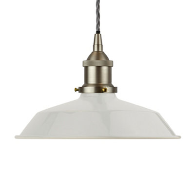 Pale Grey Small Trinity Metal Painted Dome Pendant Light With Brushed Chrome Lamp Holder And Grey Twisted CableSe Home from B&Q
