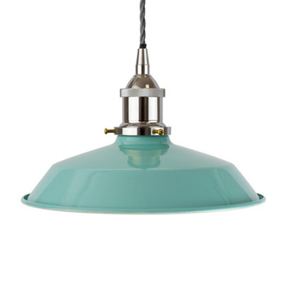 Duck Egg Blue Small Trinity Metal Painted Dome Pendant Light With Nickle Lamp Holder And Grey Twisted CableSe Home from B&Q