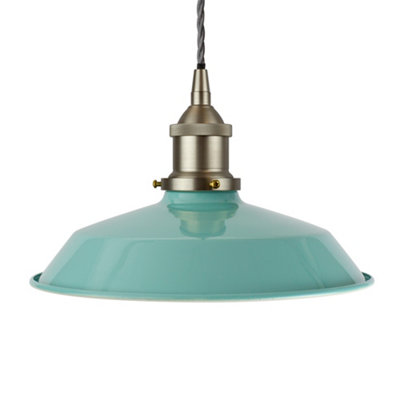 Duck Egg Blue Small Trinity Metal Painted Dome Pendant Light With Brushed Chrome Lamp Holder And Grey Twisted CableSe Home from B&Q