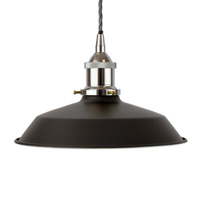 Matt Black Small Trinity Metal Painted Dome Pendant Light With Nickle Lamp Holder And Grey Twisted CableSe Home from B&Q