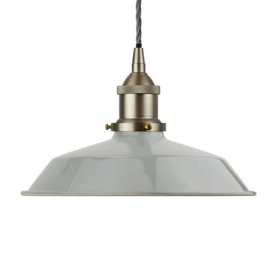 French Grey Small Trinity Metal Painted Dome Pendant Light With Brushed Chrome Lamp Holder And Grey Twisted CableSe Home from B&Q