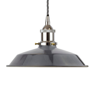 Slate Grey Small Trinity Metal Painted Dome Pendant Light With Nickle Lamp Holder And Grey Twisted CableSe Home from B&Q