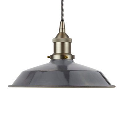 Slate Grey Small Trinity Metal Painted Dome Pendant Light With Brushed Chrome Lamp Holder And Grey Twisted CableSe Home from B&Q