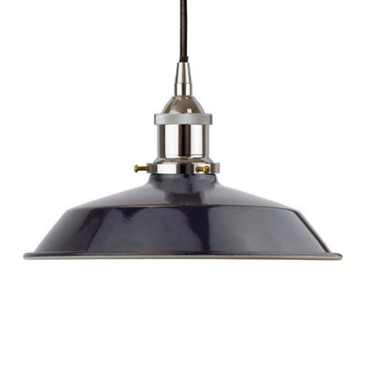 Navy Blue Small Trinity Metal Painted Dome Pendant Light With Matt Antique Copper Lamp Holder And Black Round CableSe Home from B&Q