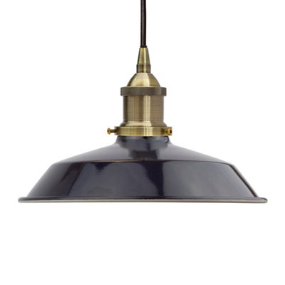Navy Blue Small Trinity Metal Painted Dome Pendant Light With Antique Brass Lamp Holder And Black Round CableSe Home from B&Q