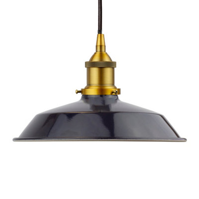 Navy Blue Small Trinity Metal Painted Dome Pendant Light With Antique Gold Lamp Holder And Black Round CableSe Home from B&Q