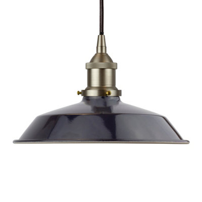 Navy Blue Small Trinity Metal Painted Dome Pendant Light With Brushed Chrome Lamp Holder And Black Round CableSe Home from B&Q