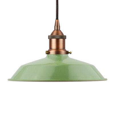 Mint Green Small Trinity Metal Painted Dome Pendant Light With Matt Antique Brass Lamp Holder And Black Round CableSe Home from B&Q
