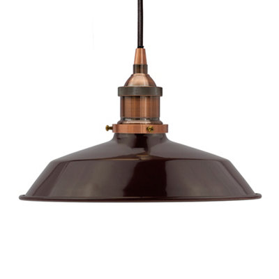 Burgundy Red Small Trinity Metal Painted Dome Pendant Light With Antique Copper Lamp Holder And Black Round CableSe Home from B&Q
