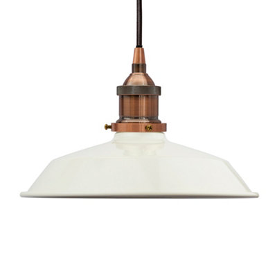 Clay White Small Trinity Metal Painted Dome Pendant Light With Antique Copper Lamp Holder And Black Round CableSe Home from B&Q