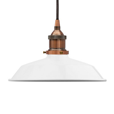 White Small Trinity Metal Painted Dome Pendant Light With Antique Copper Lamp Holder And Black Round CableSe Home from B&Q