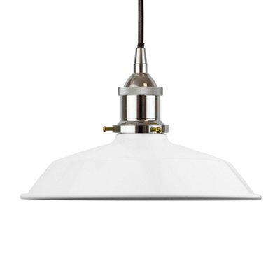 White Small Trinity Metal Painted Dome Pendant Light With Nickle Lamp Holder And Black Round CableSe Home from B&Q