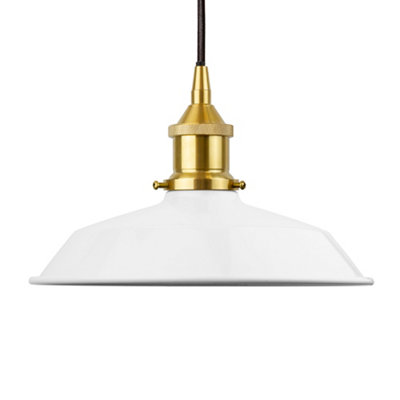 White Small Trinity Metal Painted Dome Pendant Light With Polished Brass Lamp Holder And Black Round CableSe Home from B&Q