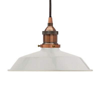 Pale Grey Small Trinity Metal Painted Dome Pendant Light With Antique Copper Lamp Holder And Black Round CableSe Home from B&Q