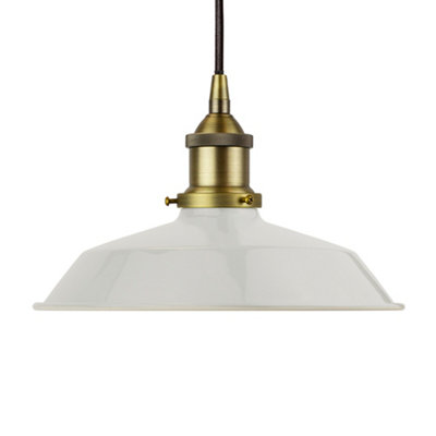 Pale Grey Small Trinity Metal Painted Dome Pendant Light With Matt Antique Brass Lamp Holder And Black Round CableSe Home from B&Q