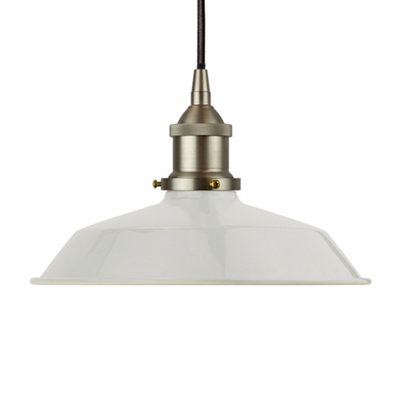 Pale Grey Small Trinity Metal Painted Dome Pendant Light With Brushed Chrome Lamp Holder And Black Round CableSe Home from B&Q
