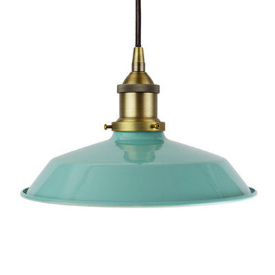 Duck Egg Blue Small Trinity Metal Painted Dome Pendant Light With Matt Antique Brass Lamp Holder And Black Round CableSe Home from B&Q