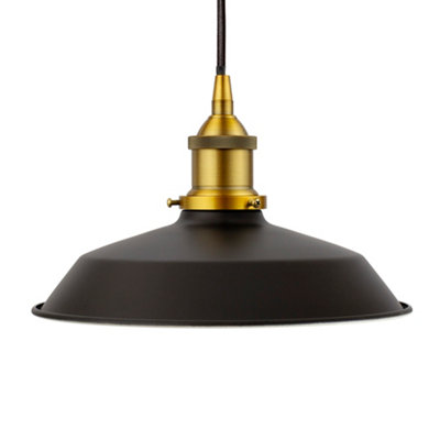 Matt Black Small Trinity Metal Painted Dome Pendant Light With Antique Gold Lamp Holder And Black Round CableSe Home from B&Q