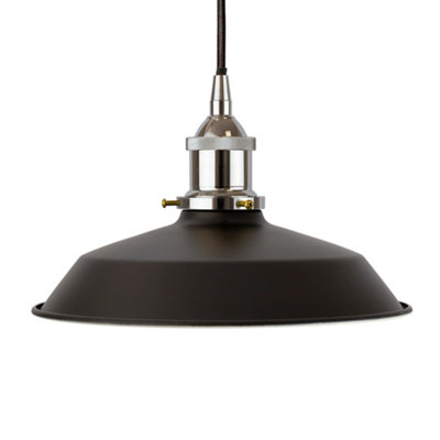 Matt Black Small Trinity Metal Painted Dome Pendant Light With Nickle Lamp Holder And Black Round CableSe Home from B&Q