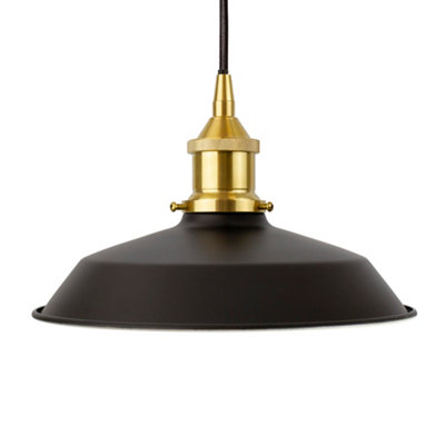 Matt Black Small Trinity Metal Painted Dome Pendant Light With Polished Brass Lamp Holder And Black Round CableSe Home from B&Q
