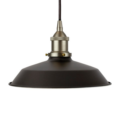 Matt Black Small Trinity Metal Painted Dome Pendant Light With Brushed Chrome Lamp Holder And Black Round CableSe Home from B&Q
