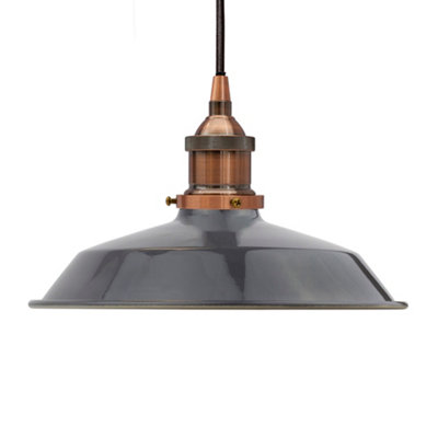 Slate Grey Small Trinity Metal Painted Dome Pendant Light With Antique Copper Lamp Holder And Black Round CableSe Home from B&Q